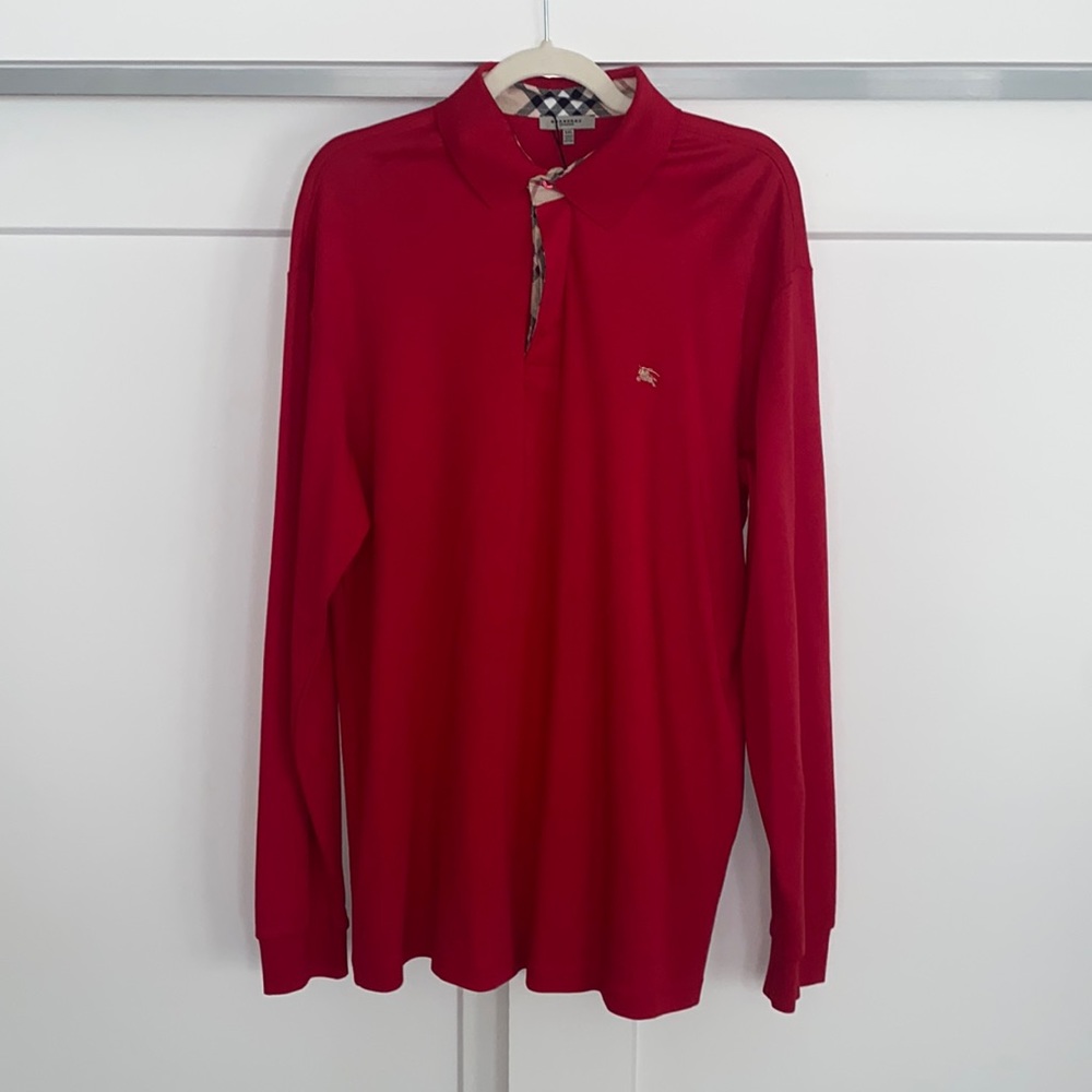 Authentic Burberry London Red Polo Plaid Long Sleeve Shirt
